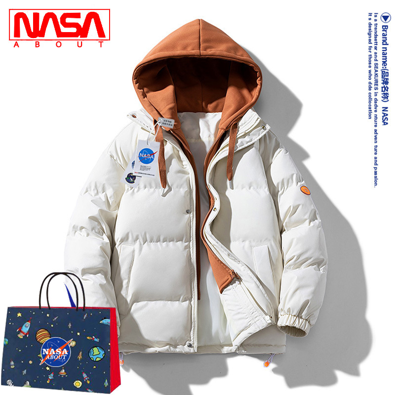 NASA Joint-nombre abajo abrigo de algodón acolchado hombres falso de dos piezas encapuchadas marca de moda engrosada ropa de algodón caliente pareja abrigo ropa de invierno de las mujeres