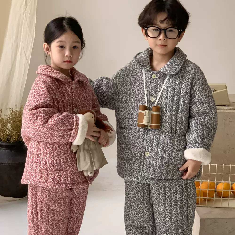 童套装2026冬款男女童韩版碎花家居服两件套儿童加厚加绒保暖睡衣