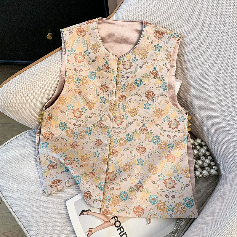 Легкий экстравагантный темперамент высокого класса китайская вышивка ткацкий золотой жилет в стиле новый китайский ретро кардиган