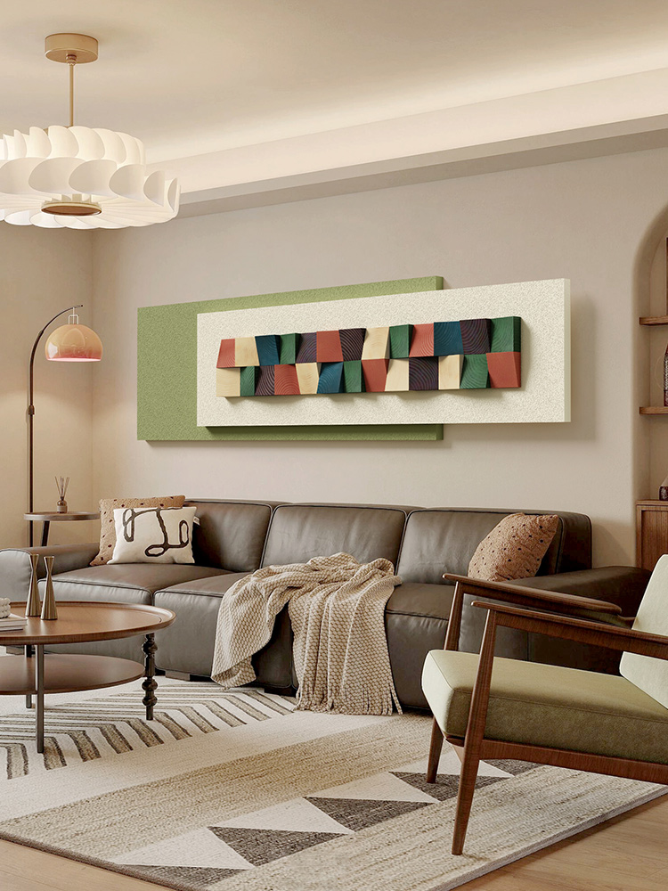 Solid Wood Three-Dimensional Living Room High-End Decorative Painting Sofa Background Wall Restaurant Large White Wall High-End Atmospheric Normcore Hanging Painting