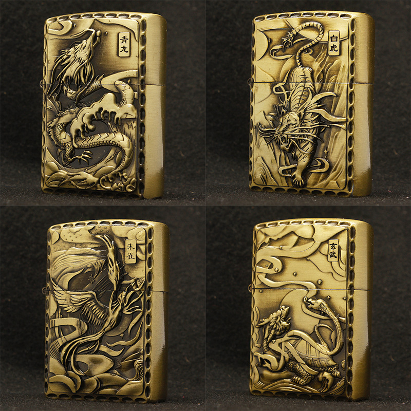 CW1001 Chinese Classical Bronze Relief Kerosene Lighter Four Great Classical Novels Mythical Creatures Company Advertising Logo Printing