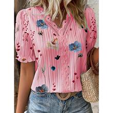 H 24414 Lace-trimmed floral short-sleeve ��˿���߻��ܶ�����