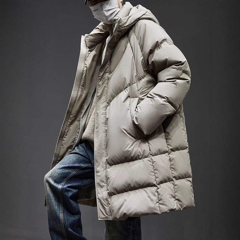 90 White Duck Down High-filling Fluffy Down Jacket Men's Winter Thickened Warm Mid-length Men's Loose Hooded Jacket 90 White Duck Down High-filling Fluffy Down Jacket Men's Winter Thickened Warm Mid-length Men's Loose Hooded Jacket
