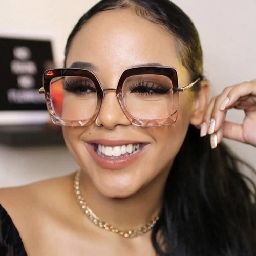 TR90 Anti-Blue Light Square Large Frame Glasses Frame  New European and American Flat Mirrors Plain Street Photography Glasses Frame Cross-Border