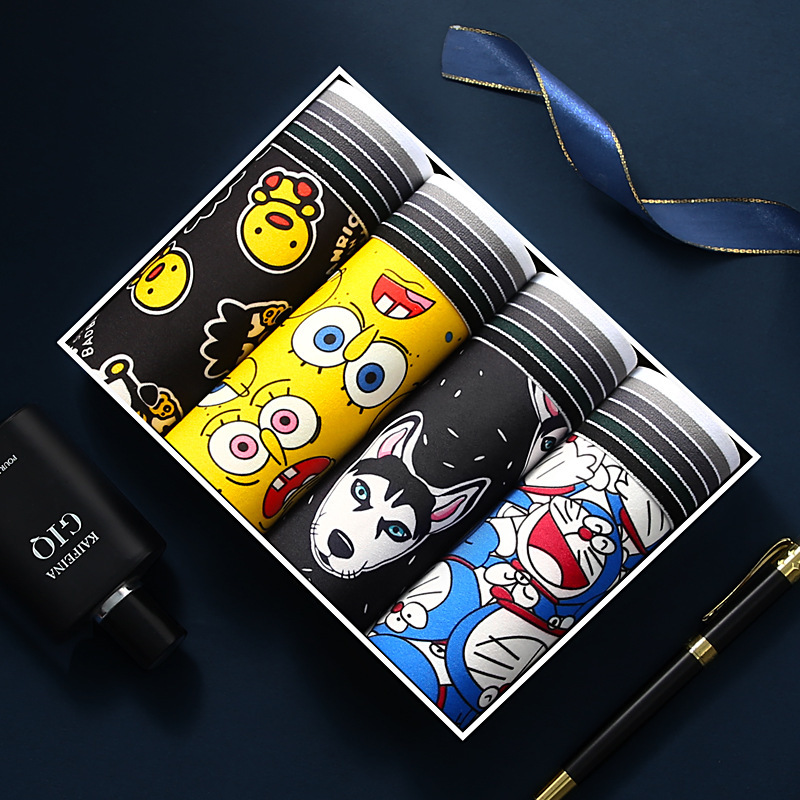 Men's Underwear Boys Teenagers Personality Boys Middle Waist Cute Students Cartoon Boxers Short Pants