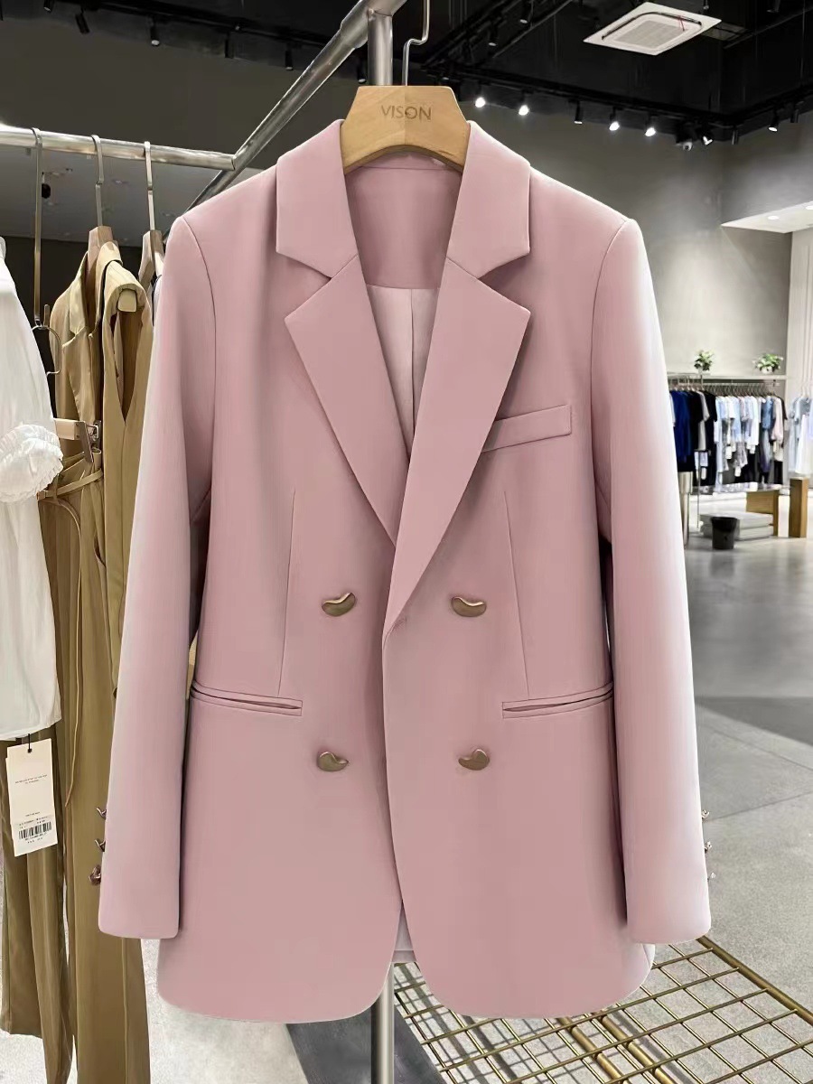 455g Weight Blazer Outerwear Type Long Sleeve Sleeve Length Single Breasted Placket Type Polyester Fabric Type Coat Tops Type 1 Piece Quantity Daily Occasion Turndown Neckline Loose Fit Type Solid Color Pattern Spring, Autumn Season Women's Gender Elegant Style Women's Coat Long Sleeve Blazers Elegant Solid Color 7