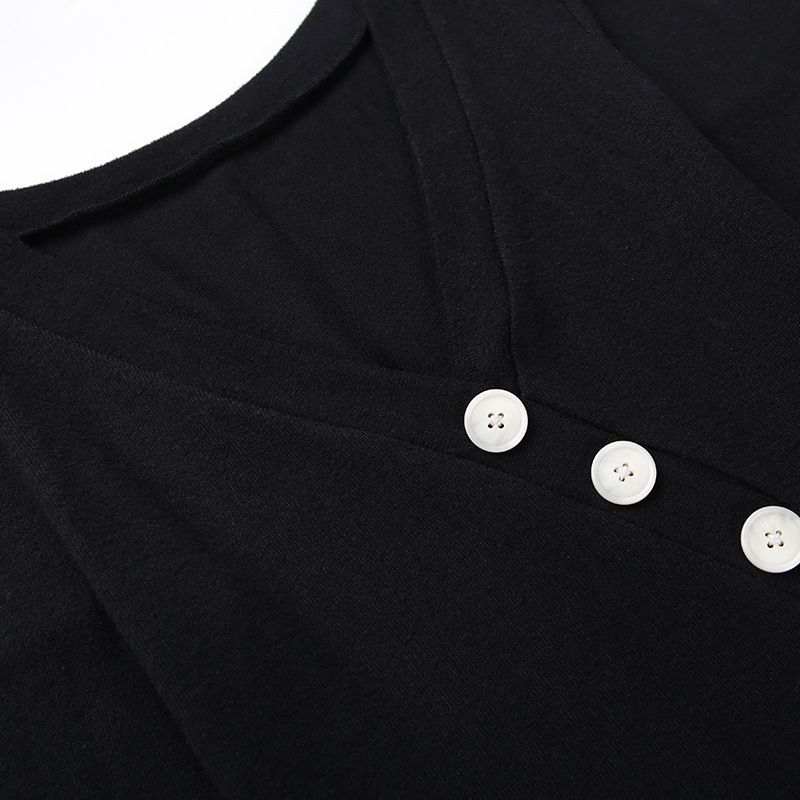 V-Neck Knitted Button Slim Split Dress NSAFS103035