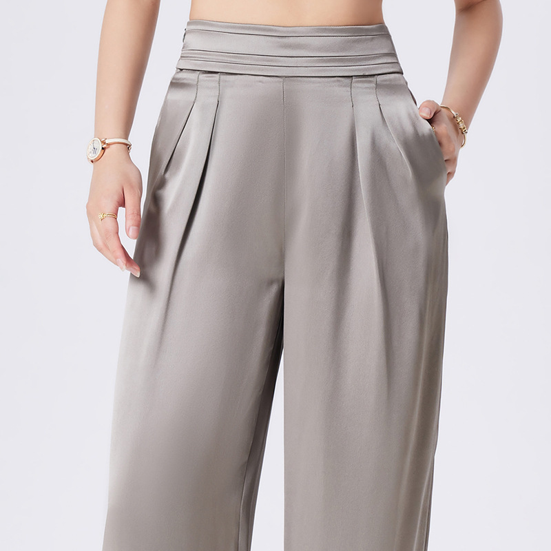 2026 Summer New Heavy Silk Women's High-Waisted Wide-Leg Pants, Slimming and Drapey Straight-Leg Pants