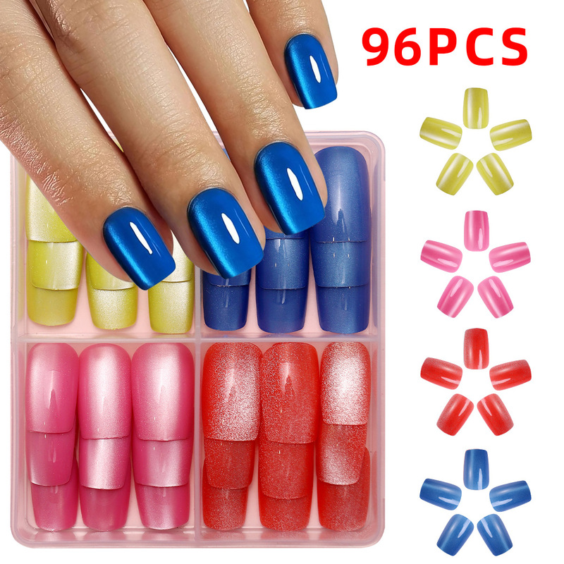 96 Pieces of Manicure Nails, Wearable Nails, Royal Blue Cat-Eye Fake Nails, Medium-Length Rectangular Wholesale Simple and Fashionable Nail Patches 96 Pieces of Manicure Nails, Wearable Nails, Royal Blue Cat-Eye Fake Nails, Medium-Length Rectangular Wholesale Simple and Fashionable Nail Patches