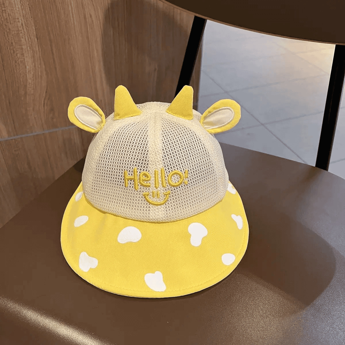 Yellow - Hello large brimmed mesh baseball cap