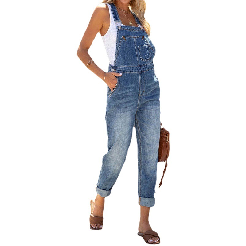 Amazon eBay Venta caliente Mono para las mujeres 2023 europeo y americano nuevo elegante de cercanías moda lavado Denim suspender Pantalones