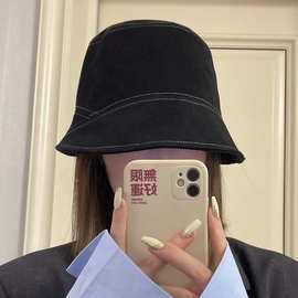 ins风~日系水桶遮脸渔夫帽女韩版显脸小网红复古帽子水桶帽自闭帽