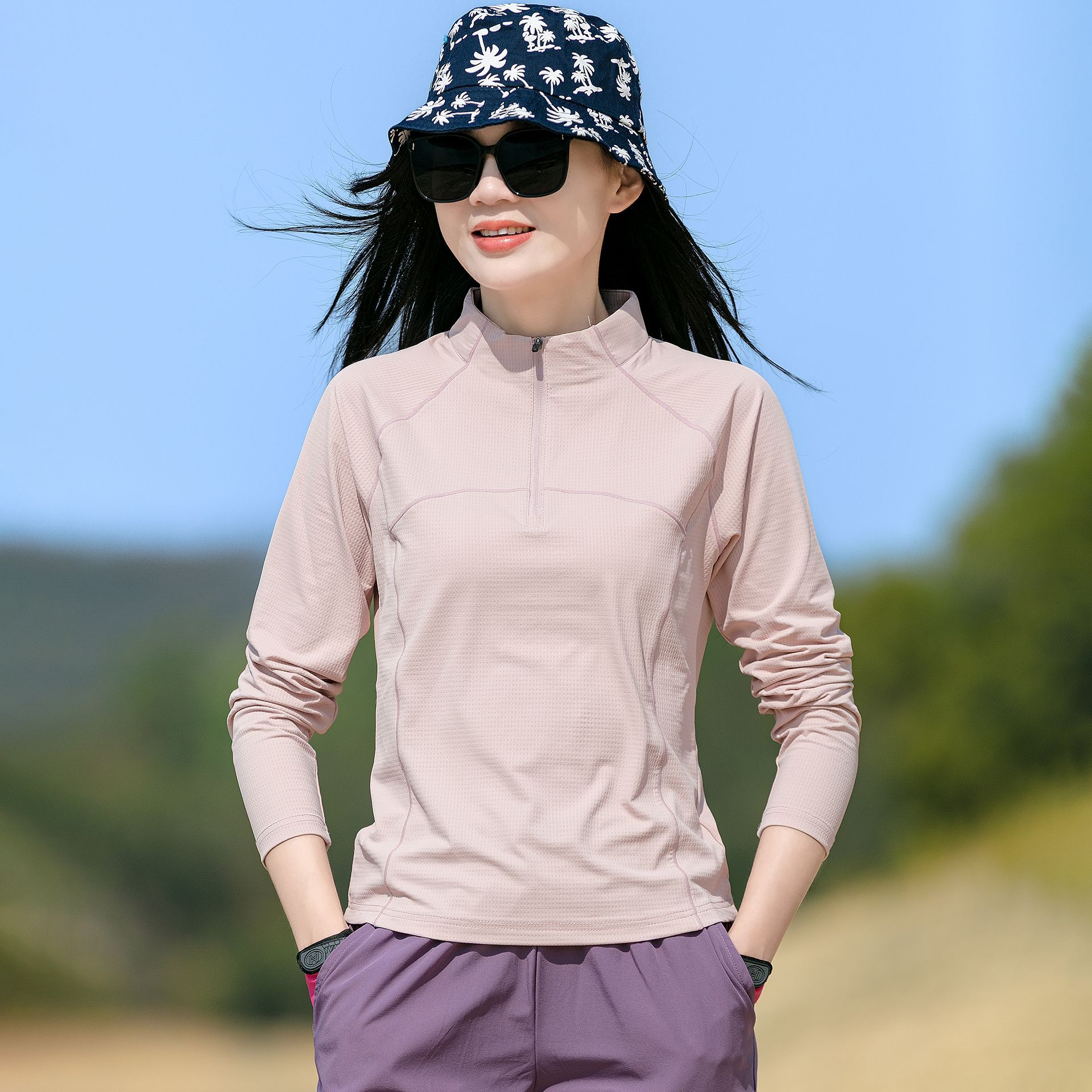 Outdoor Quick-Drying Clothing for Women, Stand-Up Collar, Slim-Fitting Long-Sleeved Quick-Drying T-Shirt, Hiking, Mountaineering, Breathable Running, Yoga Sports Top