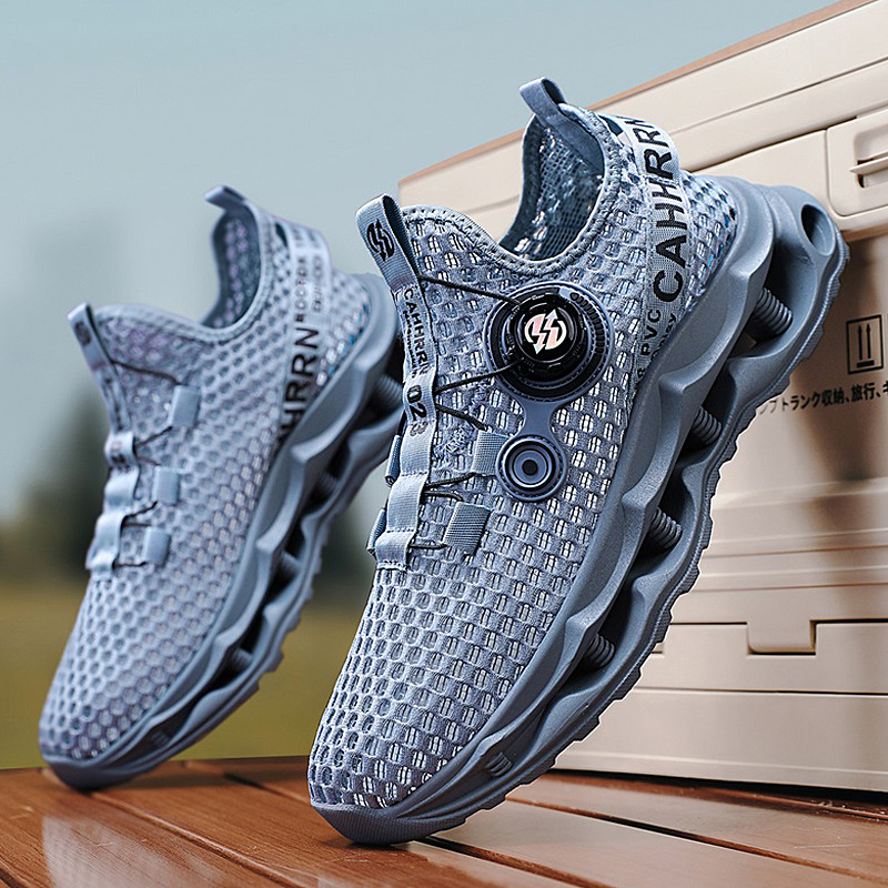Zapatos deportivos transpirables sin cordones de malla personalizada con hebilla, zapatos perezosos casuales para hombres de todo fósforo de moda