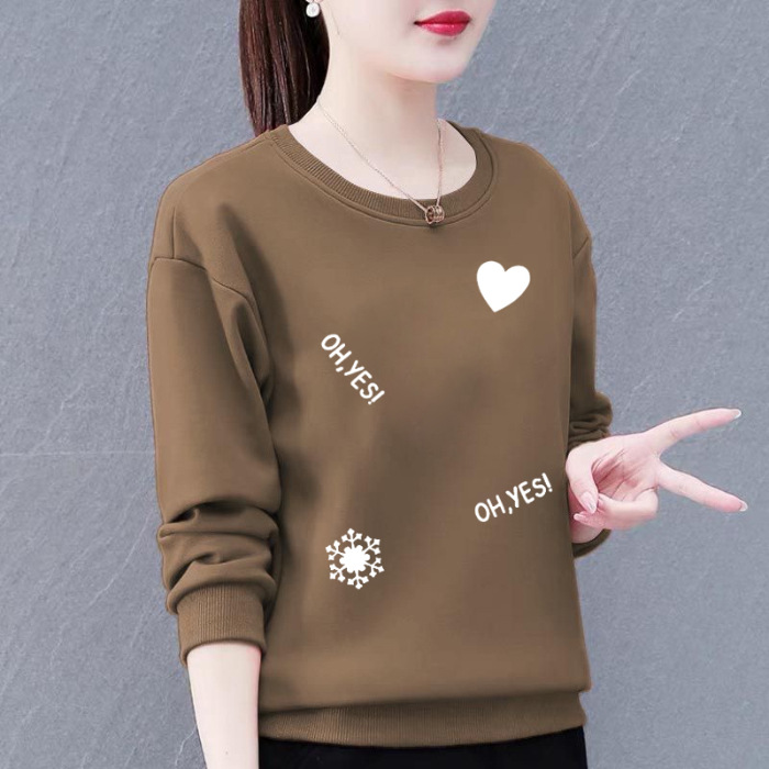 Estilo coreano suéter de las mujeres ropa de mujer 2023 nueva suelta impresa mamá desgaste adelgazamiento cuello redondo manga larga superior para las mujeres image 14
