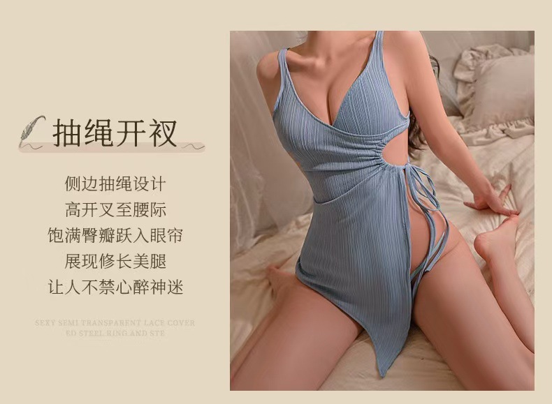 Sexy Cheongsam-Style Lingerie Set with Deep-V Split Skirt and Matching Panty — detail image 11