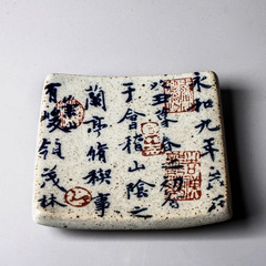 レトロな陶磁器のコースターのアイデアの手描きの茶のコースターの粗陶の断熱の手の四角形の茶托の工夫の茶道の部品