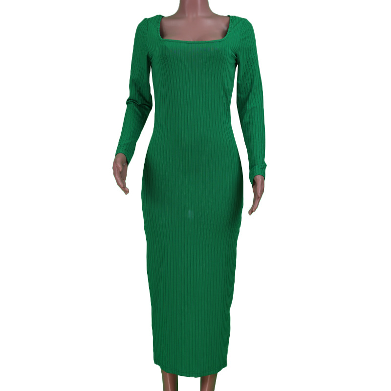 Etui Kleid Elegantes U-ausschnitt Lang Ärmel Iges Einfarbiges Maxi-langes Kleid-geschäft display picture 4