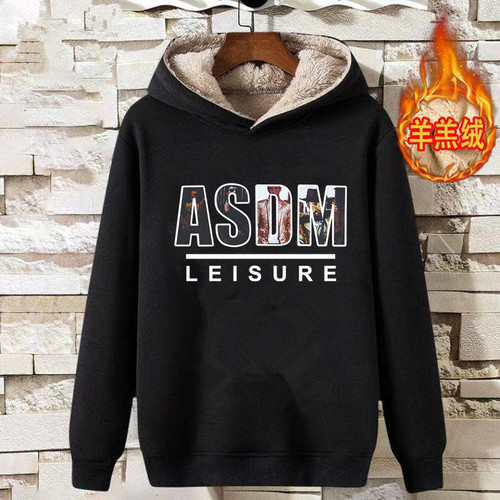 Factory Wholesale Autumn/Winter Lamb Wool Fleece Lined Thick Hooded Sweatshirt Men Loose Long Sleeve Base Shirt Couple Outwear