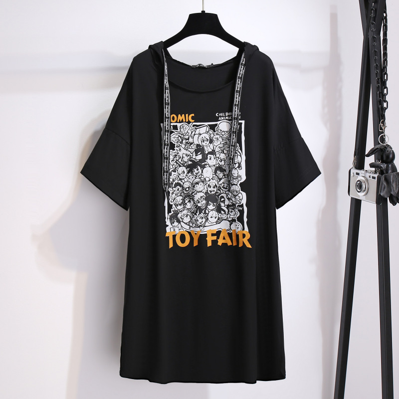 2022 temperament commuter_Women's T-shirt long hooded T-shirt skirt fashion trend hot figure 320kg size women's clothing