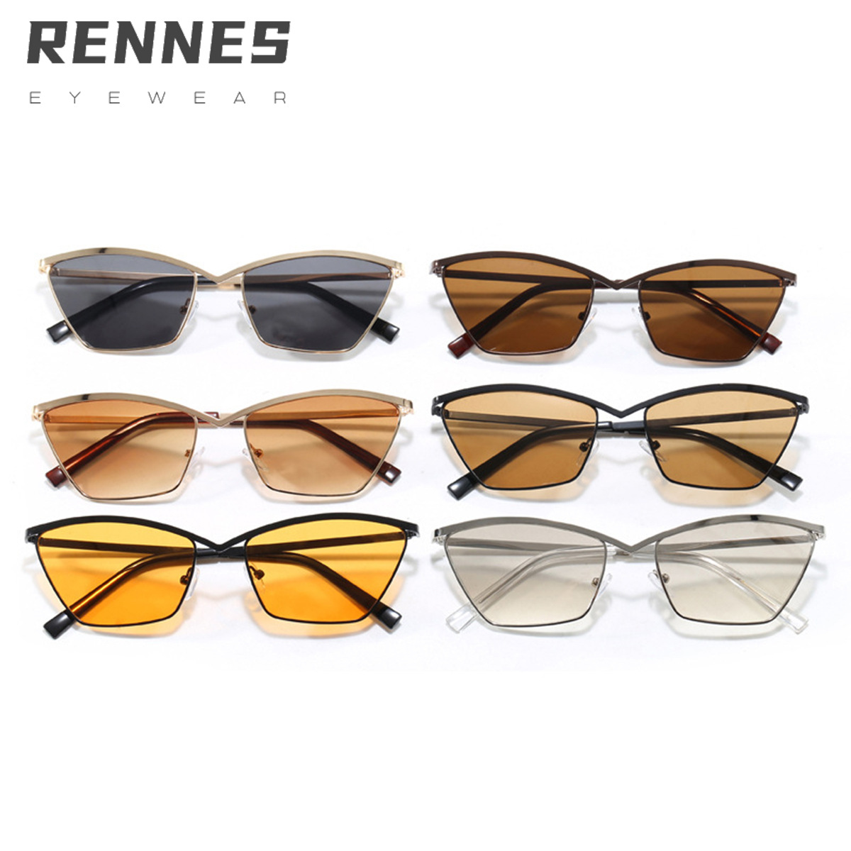 2024 nuevo estilo de alta gama retro metal ojo de gato personalidad gafas de sol modelo pasarela exquisitas gafas de sol de montura pequeña