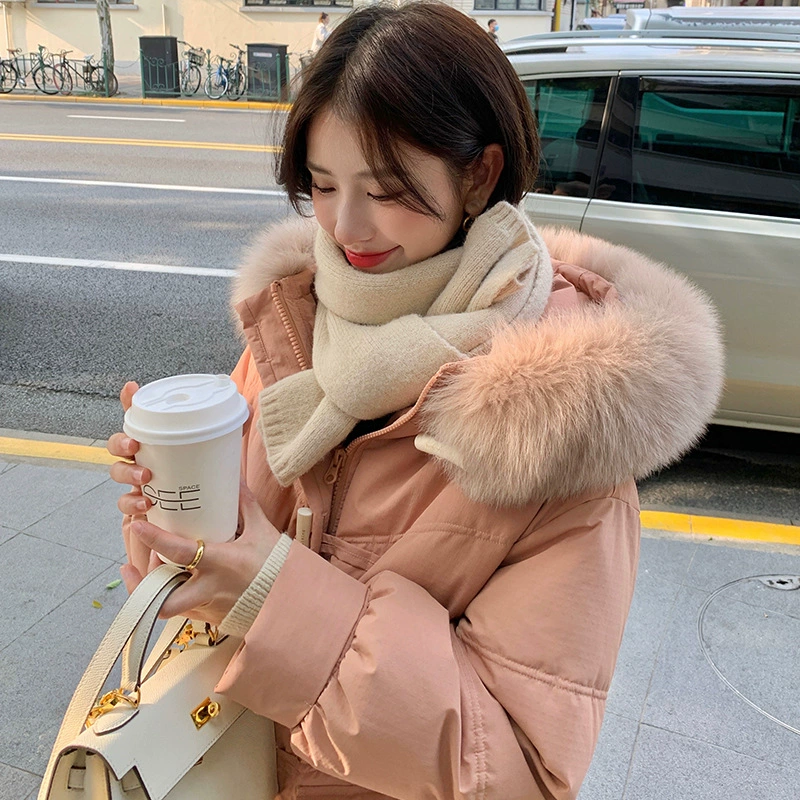 Long down jacket with hood, duck down