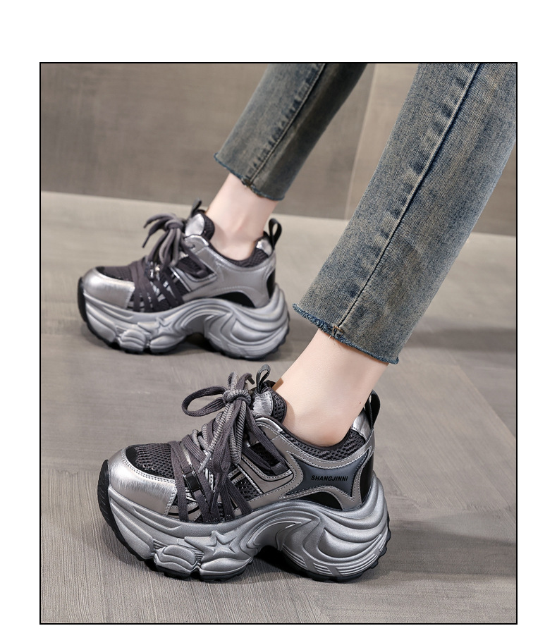 Giày sneaker nữ đế dày lưới nhẹ nâng chiều cao 9 cm — xám đỏ chi tiết 15