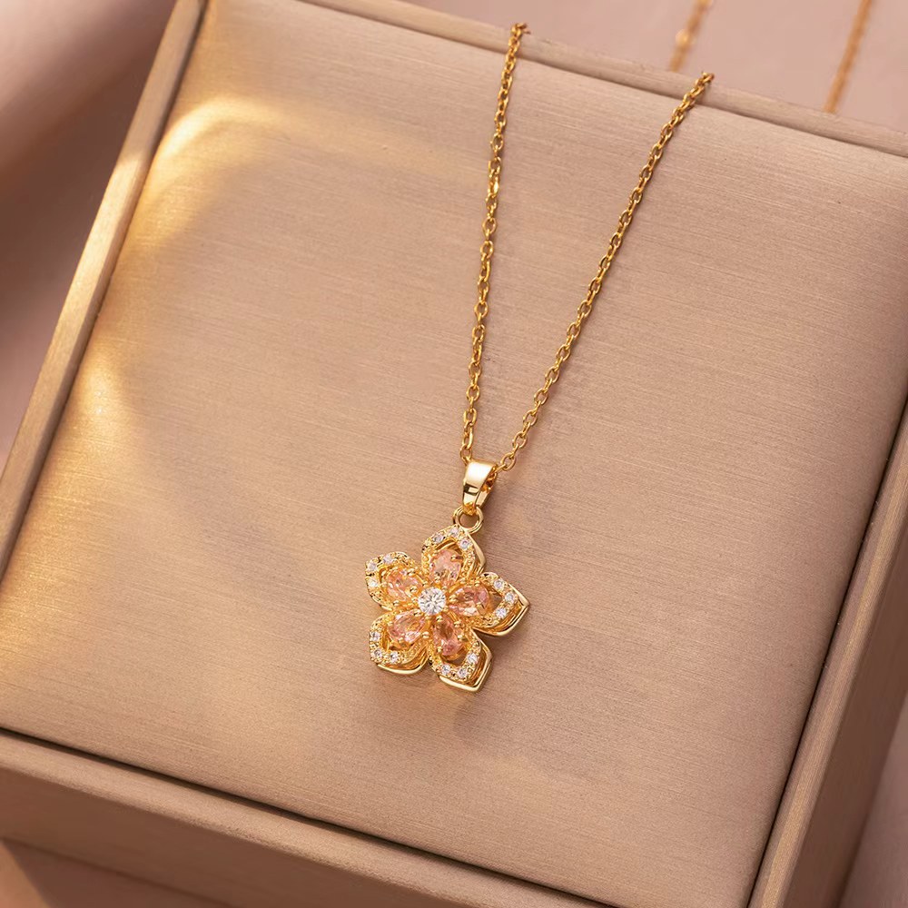 X2985 pink bauhinia necklace-1