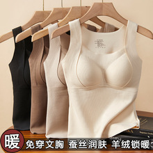 秋冬羊绒蚕丝无痕保暖背心固定一体罩杯内搭打底德绒磨毛保暖背心