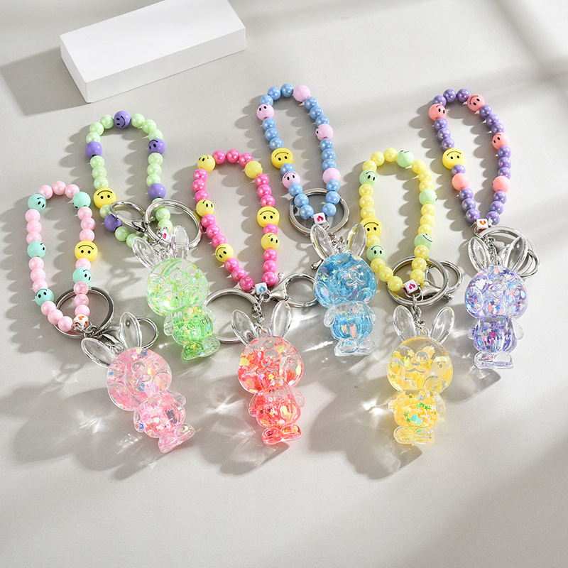 Creative Chain Luminous Rabbit Keychain with Oil Liquid Sand Bottle Acrylic Accessory Oil Bottle Pendant Bag Accessory