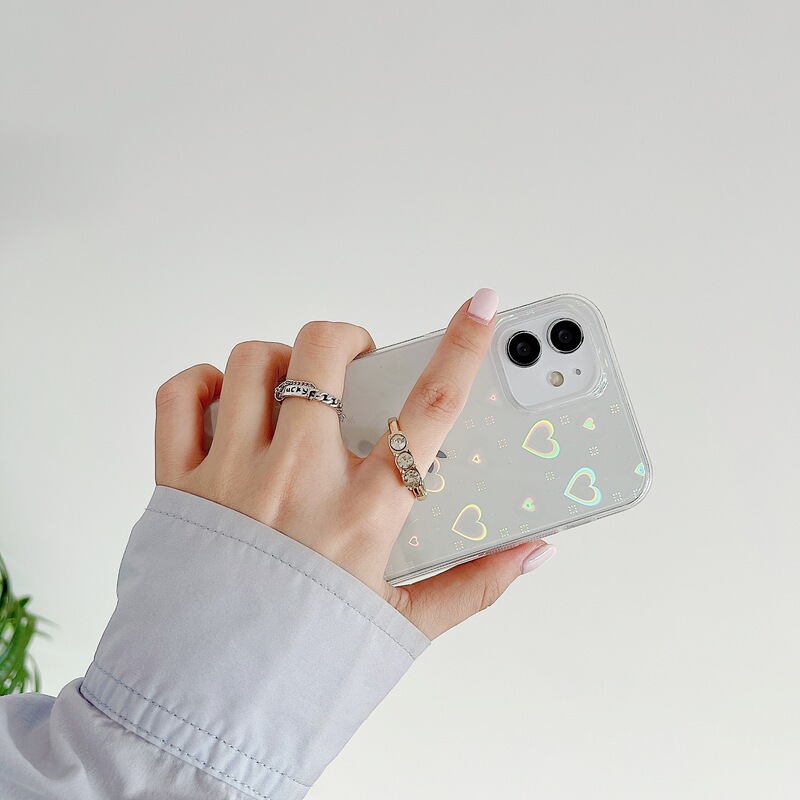 Laser colorful love ring buckle for iphone14ProMax Apple 13/12 double-sided film-coated mobile phone case
