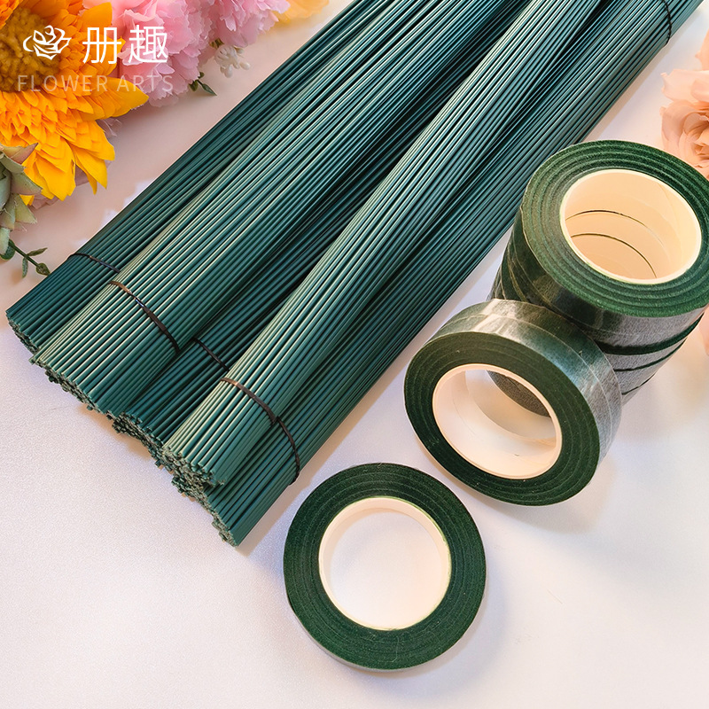 Varilla de flores de plástico recubierto N ° 2 varilla de tornillo de hierro verde hecho a mano varilla de flor Rama de flor DIY material de flor hecha a mano longitud especial 40cm