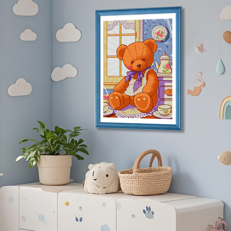 Nuevo paquete de material cross-border diy pequeño oso lindo animal bordado a mano decoración de la habitación infantil image 2
