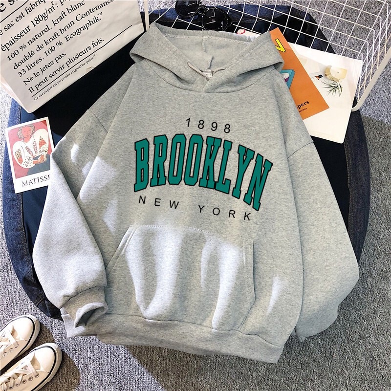 Autumn and winter fleece loose women's hoodie, cross-border bestseller, Brooklyn print couple's pullover sweatshirt Autumn and winter fleece loose women's hoodie, cross-border bestseller, Brooklyn print couple's pullover sweatshirt
