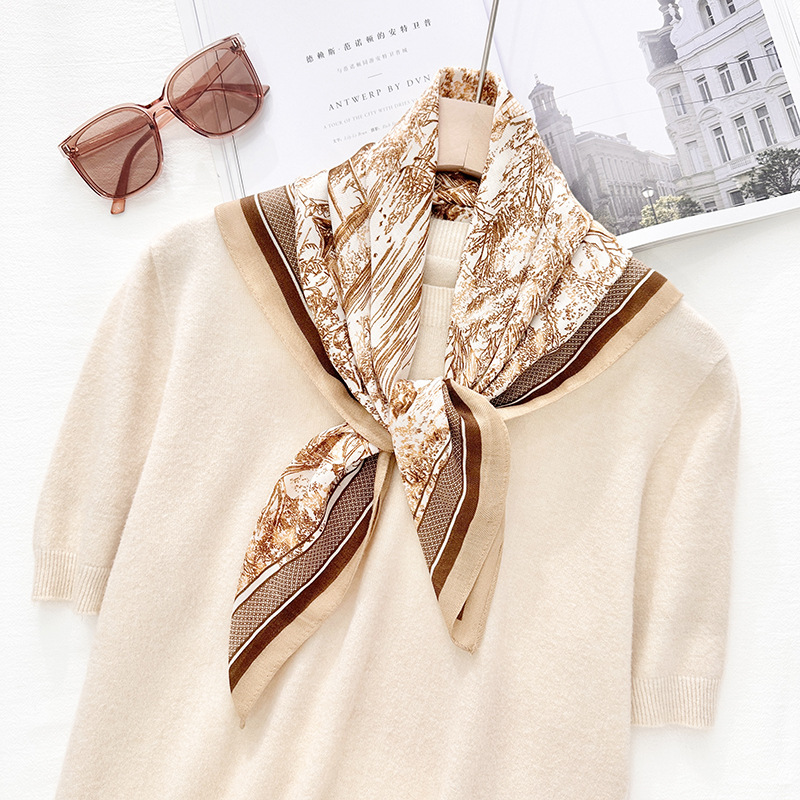 Temperamento de moda japonesa y coreana 68 toallas cuadradas de patrón de personaje de mujer con bufandas profesionales de alto nivel con un nicho de pañuelo