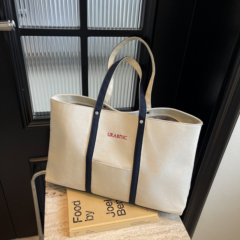 Large capacity canvas for women's 2024 new single shoulder casual and versatile tote bag, college student class_voghion.com