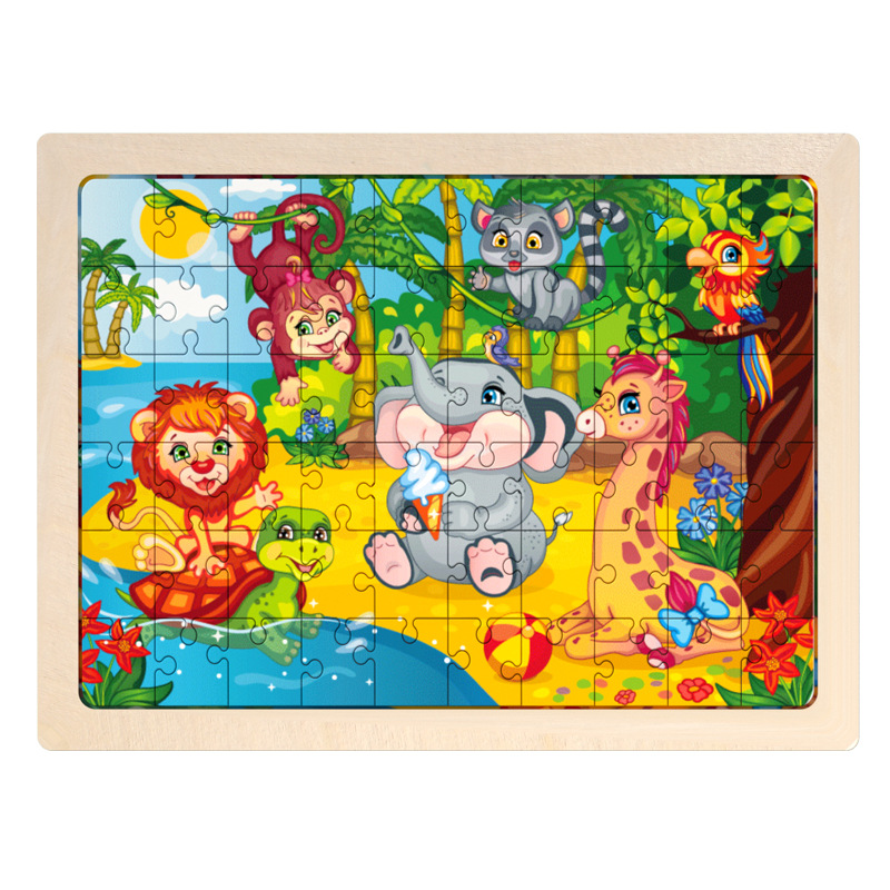 60 piezas de madera puzzle animales dinosaurios multi-temas engrosado puzzle plano para niños puzzle estandos de juguetes al por mayor