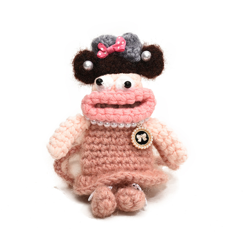 Nuevo popular salchicha boca muñeca ganchillo mochila caricatura lindos niños mochila accesorios móviles bolsas de lana