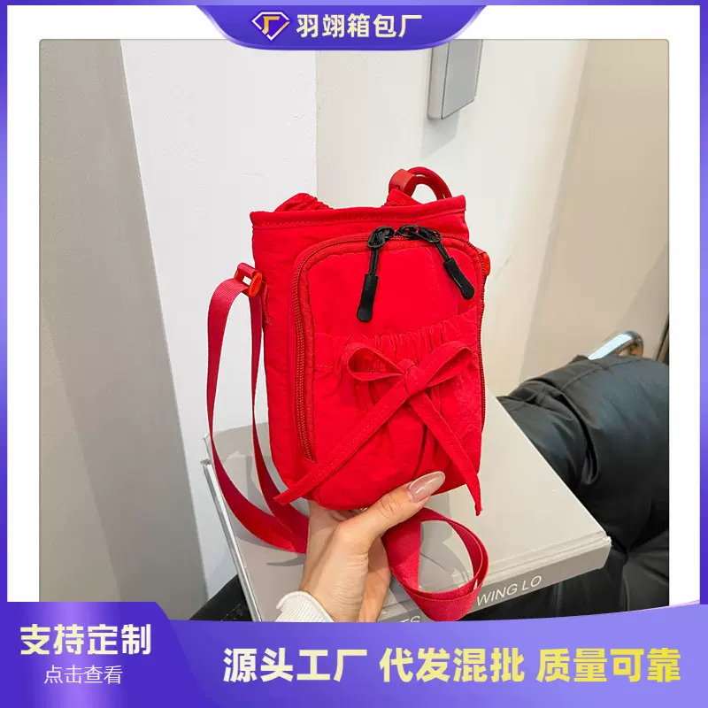 跨境韩版斜挎包女2025新款百搭简约蝴蝶结小方包休闲外出手机包