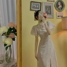 一片式旗袍改良款温柔风宫廷杏色设计感法式仙女连衣裙薄款夏季