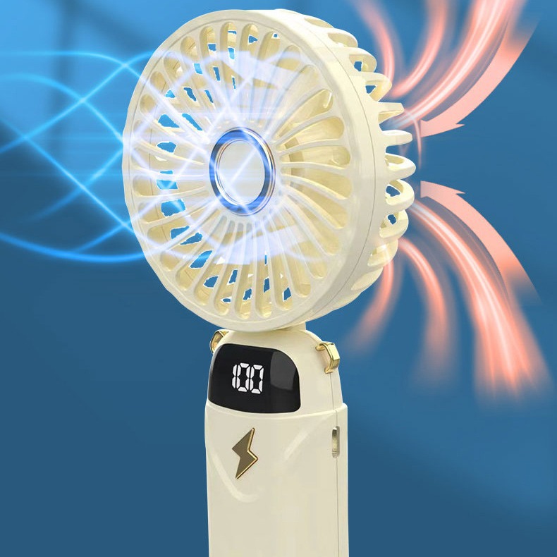 Nuevo ventilador de mano, ventilador de cuello portátil, pantalla digital, plegable, viento fuerte, ventilador pequeño portátil de escritorio