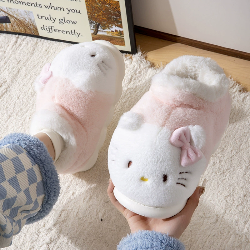 Женские хлопковые тапочки Cixi Sanrio для дома и улицы, утеплённые с толстой подошвой, обувь Kuromi, закрытые без каблука