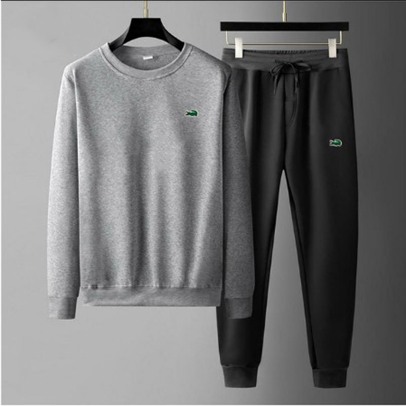 Cross-Border New Style Small Fish Logo Embroidery Casual Round-Neck Sweatshirt and Sweatpants Fashion Jogging Sportswear European and American Men's Set