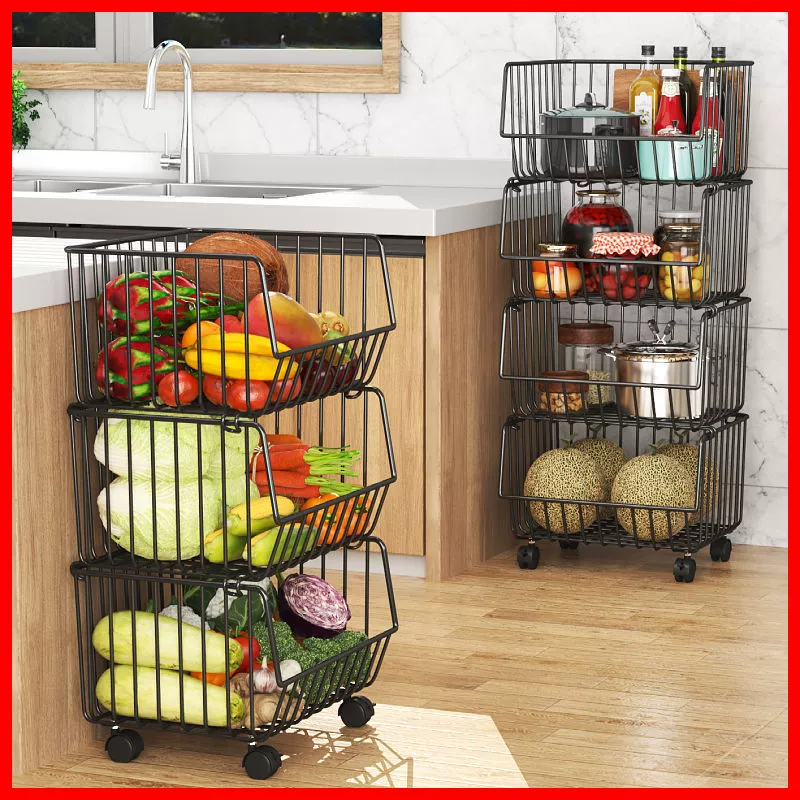 Кухонная стойка, напольная многослойная стойка для хранения овощей и фруктов, корзина для овощей, многофункциональная стойка для овощей на тележке