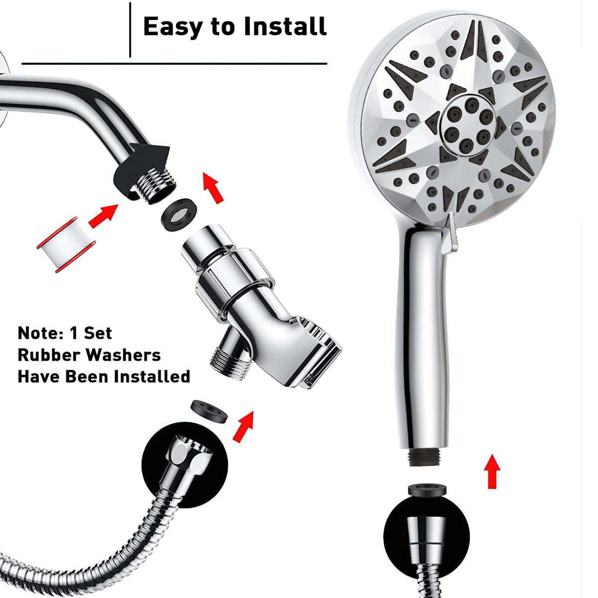 Ducha de mano 10 funciones con pistola de ducha trasera, baño de agua con ducha de lluvia, juego de baño, cabezal de ducha de chorro superior de la casa de baños