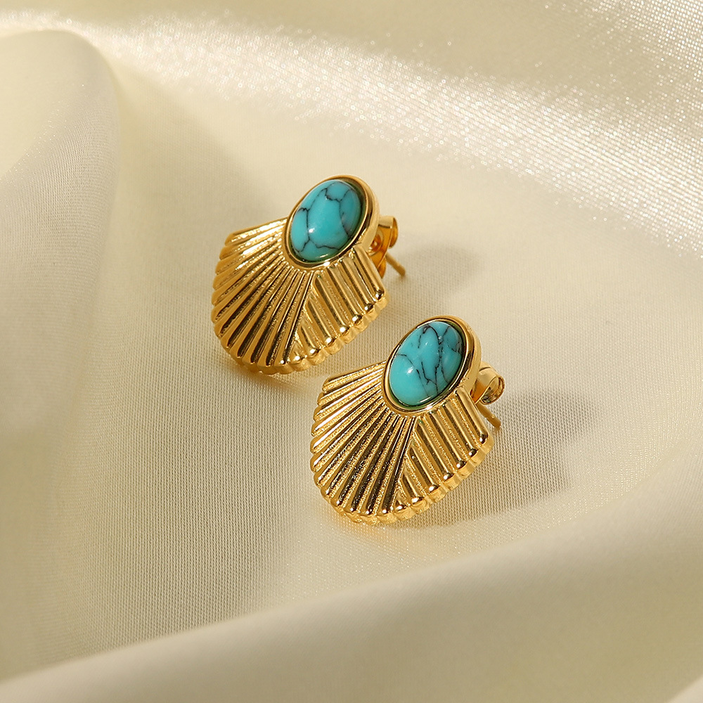 Fashion Sector Stainless Steel Ear Studs Gold Plated Turquoise Stainless Steel Earrings
