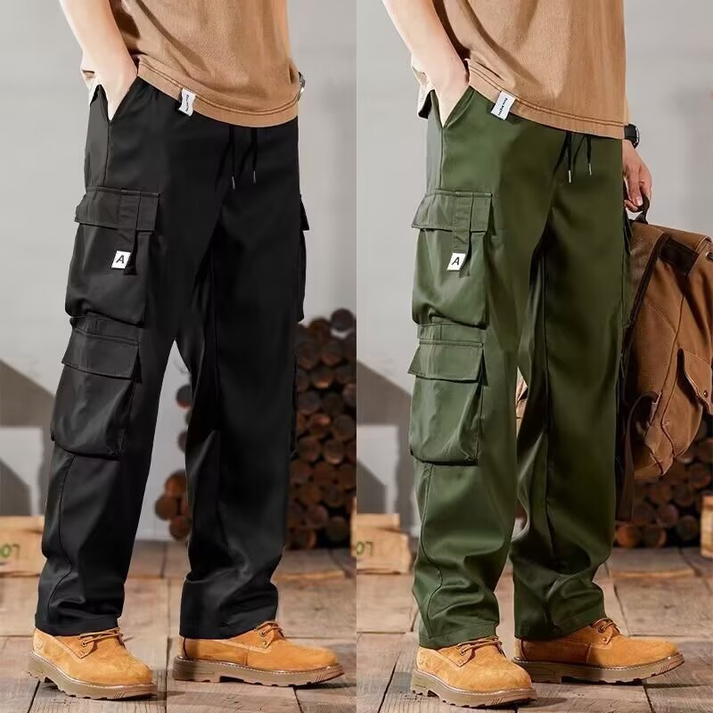 New Men's Cargo Pants Loose Trendy Versatile Multi-Pocket Durable Work Pants Straight-Leg Autumn Outdoor Wide-Leg Pants