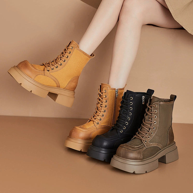 Новые осенние женские ботинки 2025 года: желтые, в стиле пэчворк, на толстой подошве, с боковой молнией, в корейском стиле, повседневные, маленькие размеры.