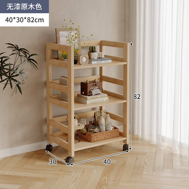 Estantes de madera sólida de color nuez, carro de piso, sofá de la sala de estar, estantes de almacenamiento móviles para dormitorios multicapa image 24
