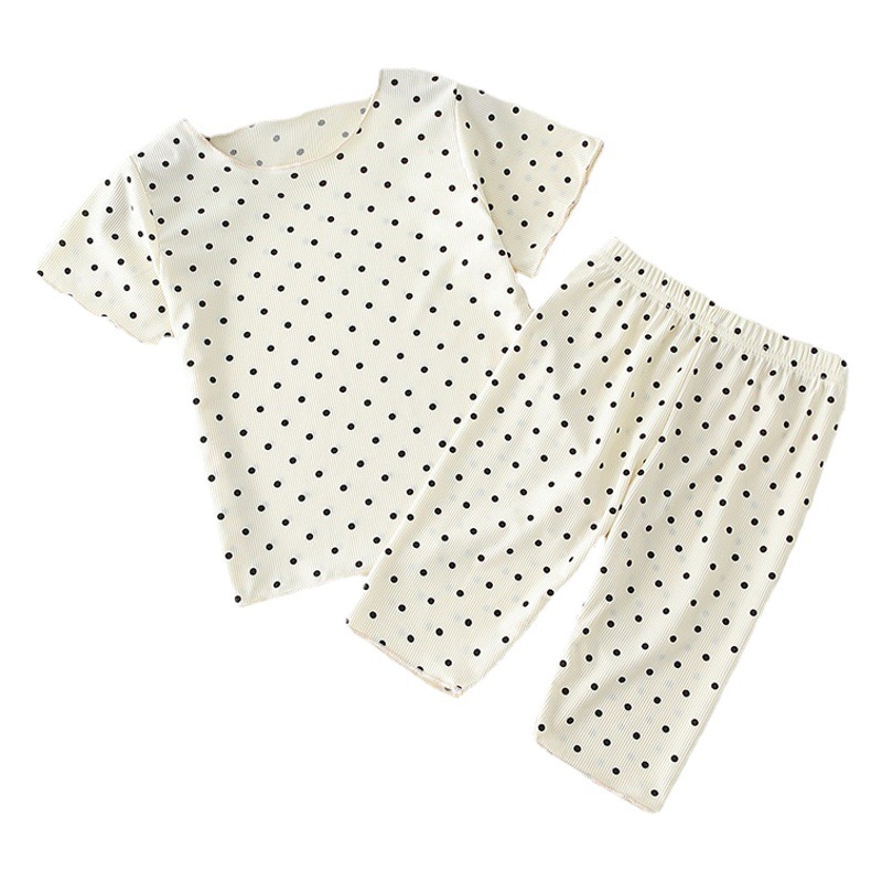 Pijamas de bebé verano traje Delgado punto estilo occidental ropa de verano para niñas ropa de hogar para niños de dos piezas ropa de aire acondicionado para mujeres